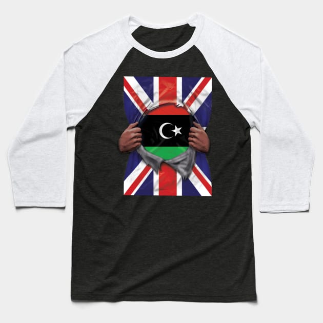 Libya Flag Great Britain Flag Ripped - Gift for Libyan From Libya Baseball T-Shirt by Country Flags